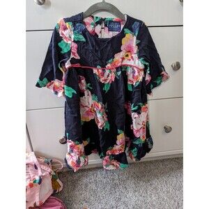 Joules Navy Floral Dress with Ruffle Sleeves and Hem 2T